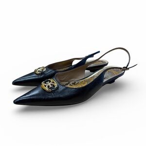 Sam Edelman Black Slingback Flats with Gold Accent